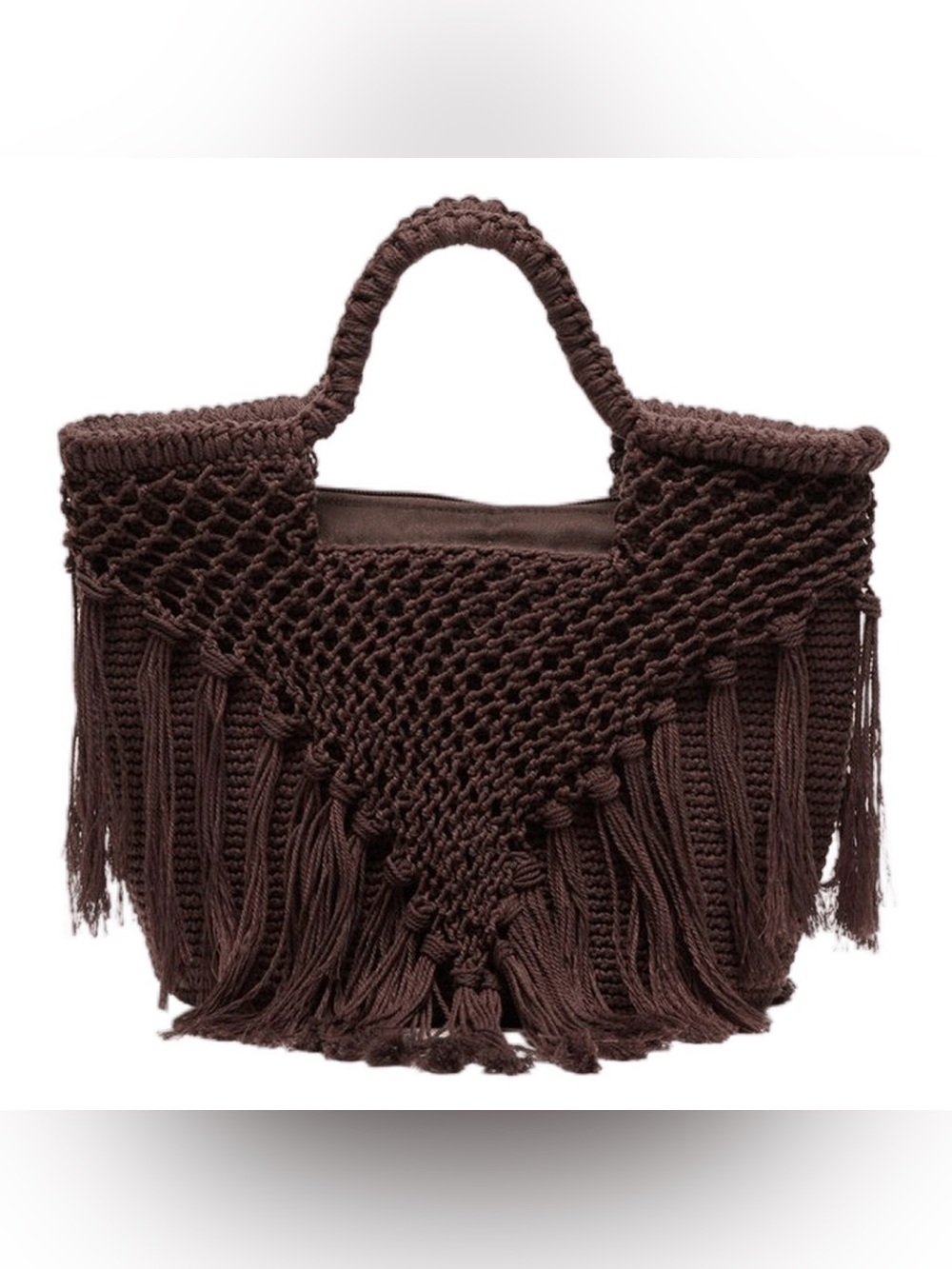 Dolce Vita Brown Macramé Fringe Tote Bag